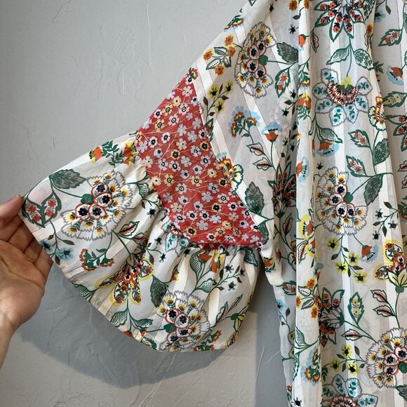 Women's S Cream Floral Open Front Boho Long Kimono Resort swim Coverup Gigio Ruf - Picture 3 of 13